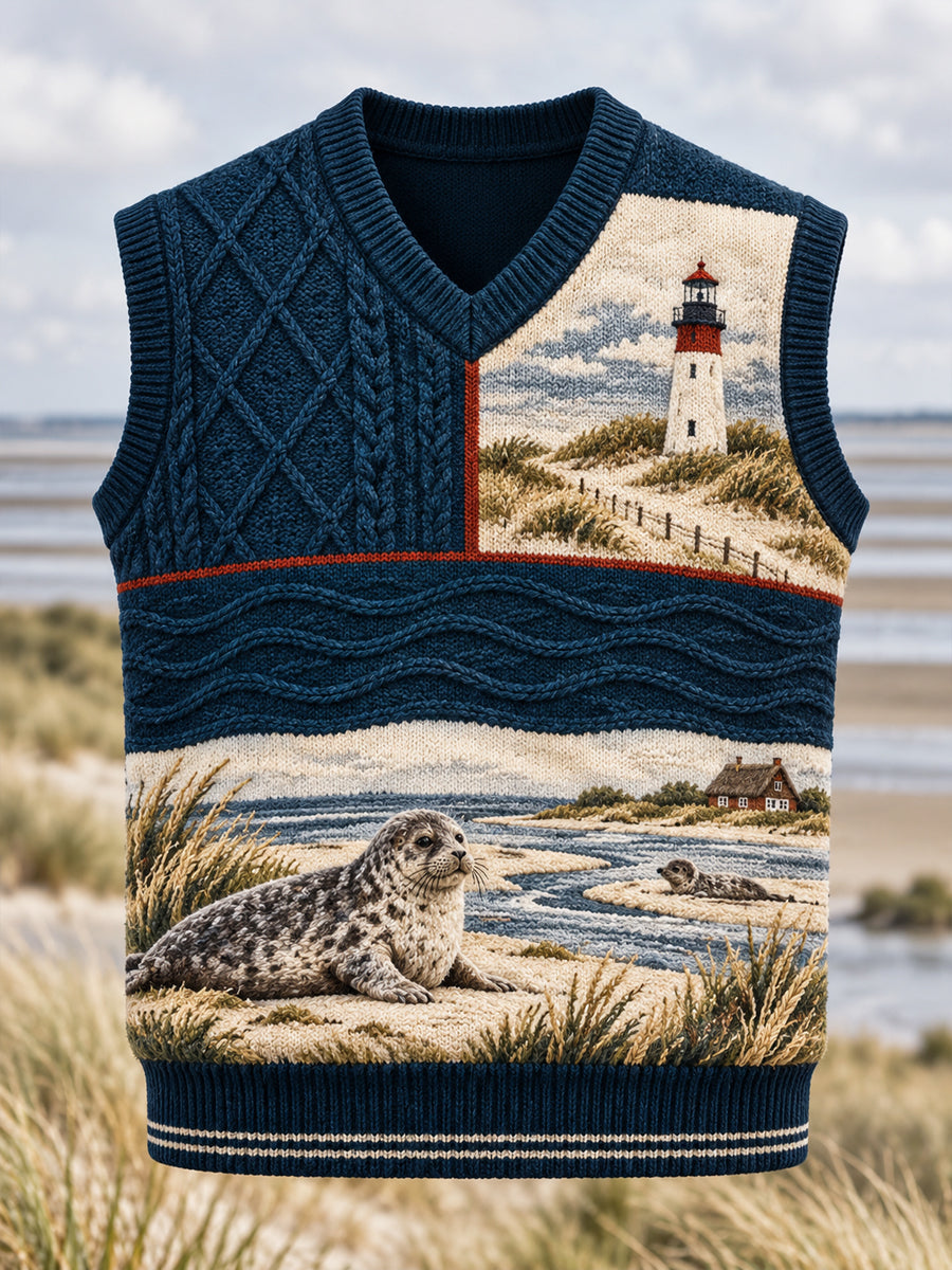 Herrenweste mit Küstenmotiven