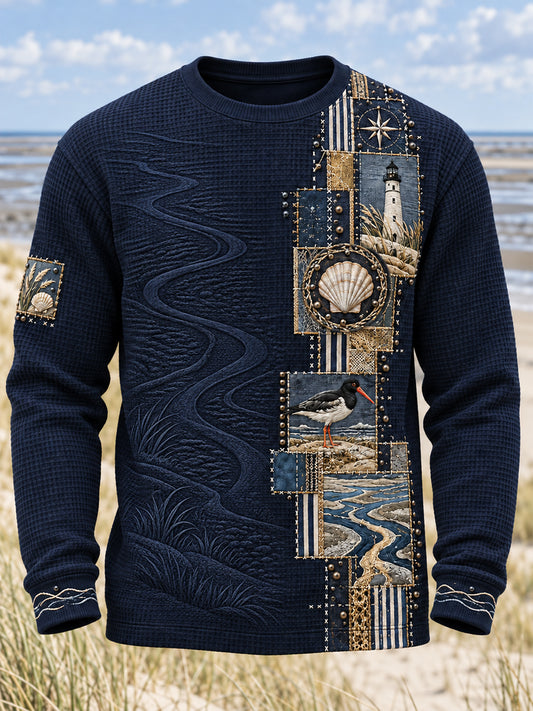 Herren-Küstenkunst-Waffel-Longsleeve-T-Shirt